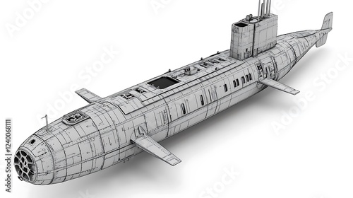 3D Model of a Sleek Military Submarine photo