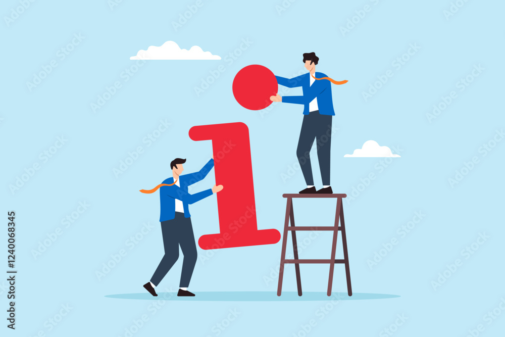 Flat illustration of businessman team build information symbol representing communication and providing solution Flat illustration of businessman team build information symbol representing communication and providing solution