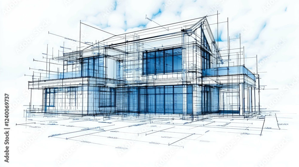 Modern House Architectural Design: Luxury Home Blueprint Sketch
