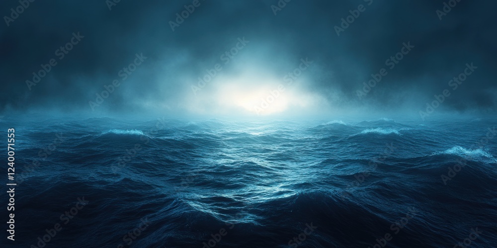 Fototapeta premium Dark Ocean Twilight Surreal Landscape with Misty Light and Smooth Gradients