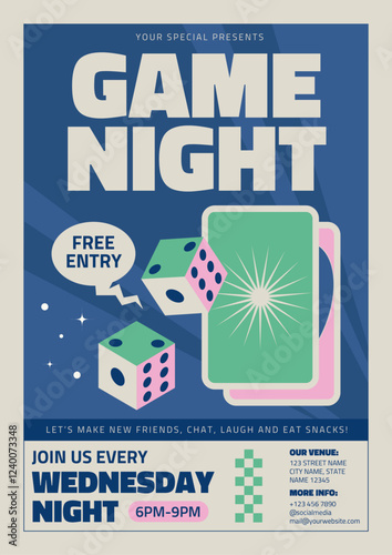 Beige Blue Modern Playful Illustrative Game Night Flyer