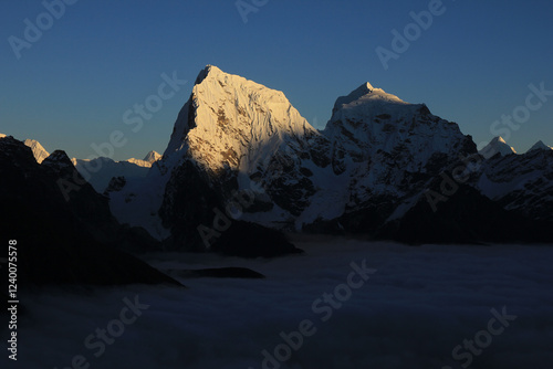 Cholatse and Taboche at sunset, view from Gokyo Ri, Nepal. photo