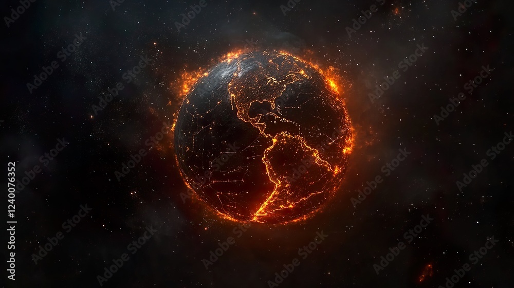Glowing Earth with abstract network connections, symbolizing global connectivity and unity in a vast universe. Glowing Earth with abstract network connections, symbolizing global connectivity and unity in a vast universe.