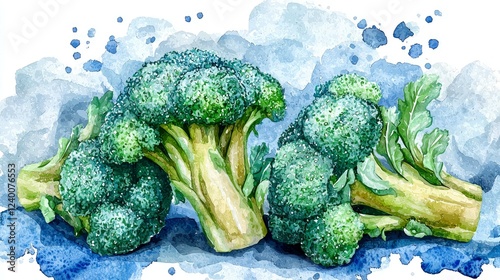 Vibrant Watercolor Painting of Fresh Broccoli: A Culinary Delight photo