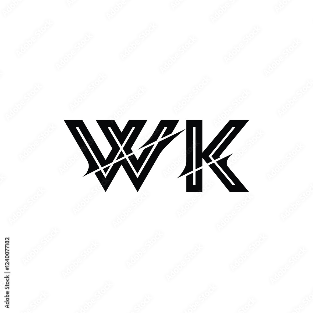 Obraz premium WK monogram logo design letter text name symbol monochrome logotype alphabet character simple logo