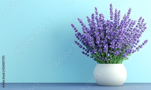 Lavender bouquet in white vase against blue wall; calming home decor