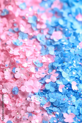 Pink and blue floral confetti background with a soft dreamy effect for a festive celebration