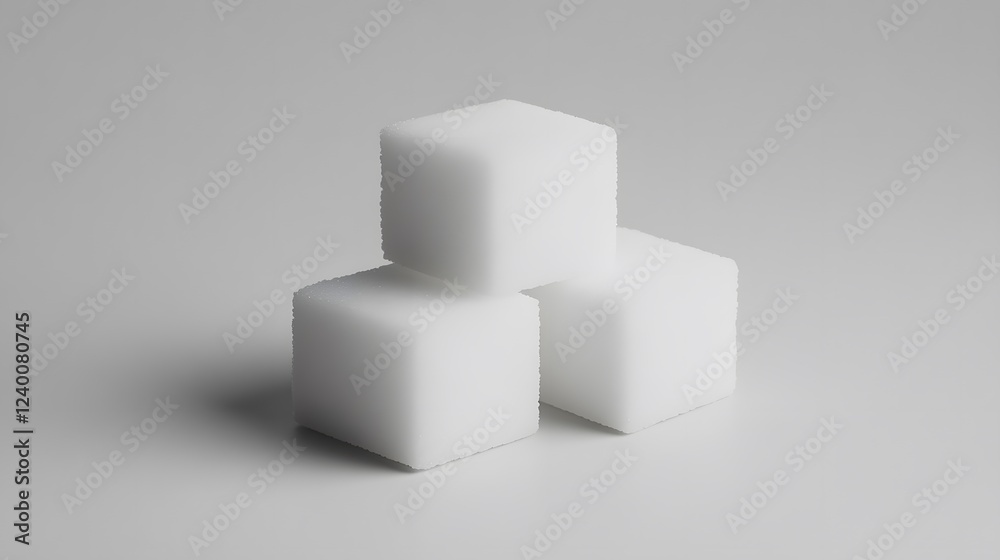 Three white sugar cubes arranged in a triangular formation Three white sugar cubes arranged in a triangular formation