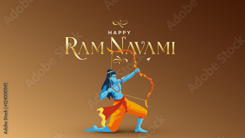 Happy Ram Navami portrait Vector Background Design with Silhouette Lord Rama Illustration. Shree Ram Navami celebration background for religious holiday of India. Ram Navmi with Lord Ram vector.
