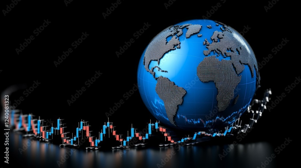Future of global economy visualized with blue earth and line graph illustrating economic trends Future of global economy visualized with blue earth and line graph illustrating economic trends