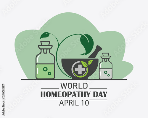 World Homeopathy day is celebrated annually on April 10th. the day is a celebration of both homeopaths and those who have been healed with homeopathy. Vector illustration.