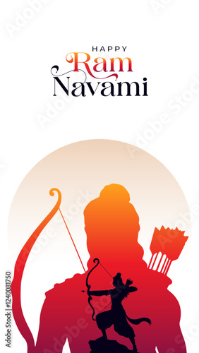 Happy Ram Navami portrait Vector Background Design with Silhouette Lord Rama Illustration. Shree Ram Navami celebration background for religious holiday of India. Ram Navmi with Lord Ram vector.
