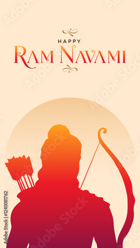 Happy Ram Navami portrait Vector Background Design with Silhouette Lord Rama Illustration. Shree Ram Navami celebration background for religious holiday of India. Ram Navmi with Lord Ram vector.
