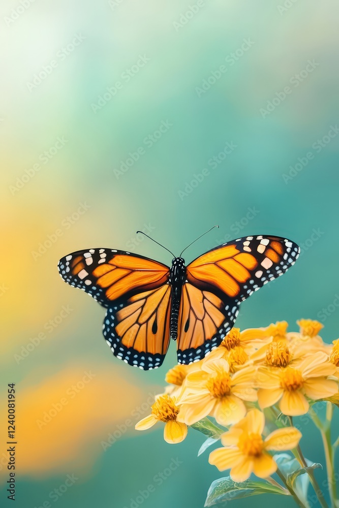 Fototapeta premium Vibrant Monarch Butterfly on Yellow Flower