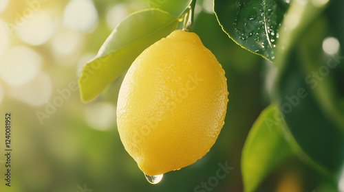 Lemon on the Branch: A ripe...