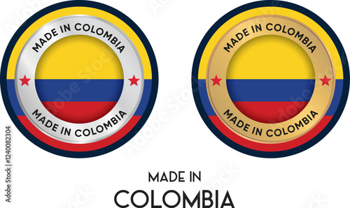 Made in Colombia. Premium labels, stickers, pointer, badge and symbol of Colombia flag icon. Collection vector illustration