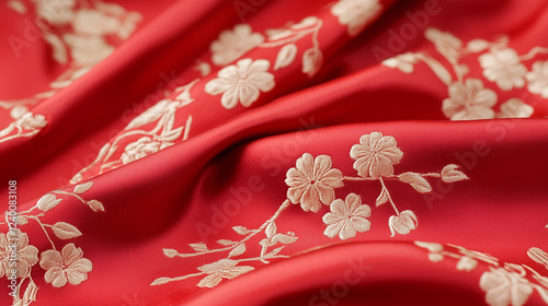 Red Fabric with Floral Embr...