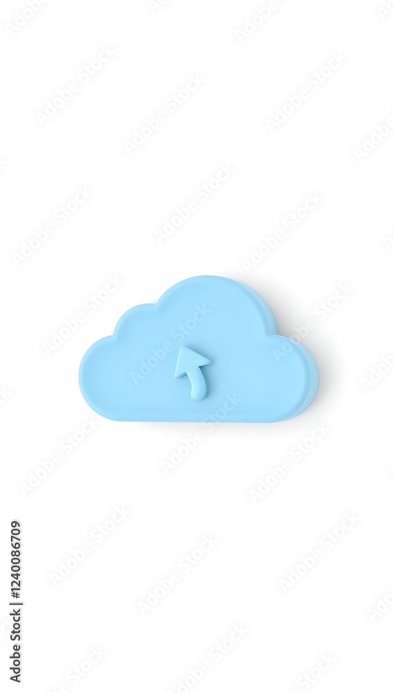 A simple 3D render of a cloud storage icon, featuring a soft, rounded blue cloud with a small upload arrow, placed on a plain white background. The icon has a modern, minimalistic design with smooth s A simple 3D render of a cloud storage icon, featuring a soft, rounded blue cloud with a small upload arrow, placed on a plain white background. The icon has a modern, minimalistic design with smooth s