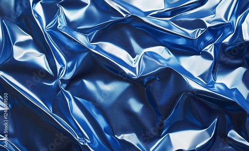 Abstract blue metallic crumpled texture background.