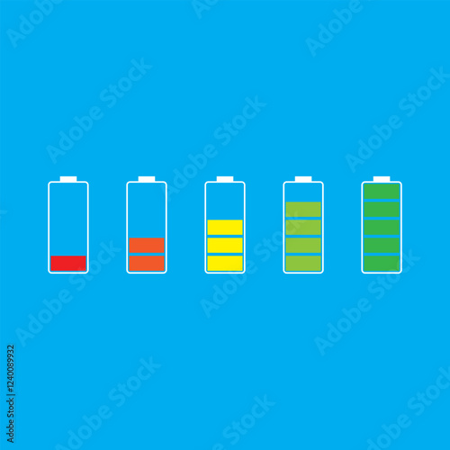  Battery power level icon set.  Battery icon design collection.