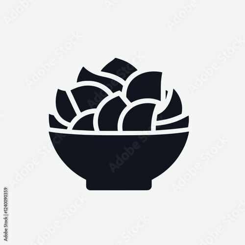 Bowl of Chips Silhouettes in black on a white background