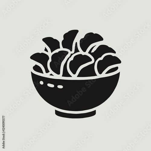 Bowl of Chips Silhouettes in black on a white background