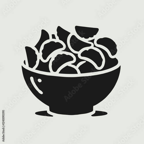 Bowl of Chips Silhouettes in black on a white background