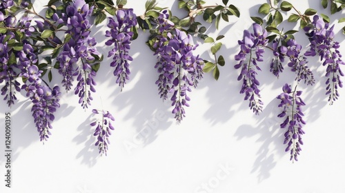 3D artwork of a wisteria vine with cascading purple