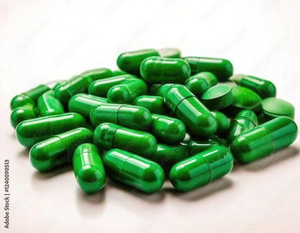 A set of pills or capsules is neatly arranged and isolated on a pure white background. The pills can vary in color, shape, and size to represent different types of medication. Pills isolated on white. A set of pills or capsules is neatly arranged and isolated on a pure white background. The pills can vary in color, shape, and size to represent different types of medication. Pills isolated on white.