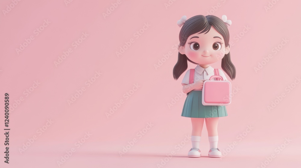 3D artwork of an adorable girl wearing a school uniform, 3D artwork of an adorable girl wearing a school uniform,