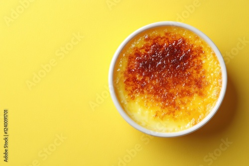 Cr?me br?l?e dessert in a white ramekin photo