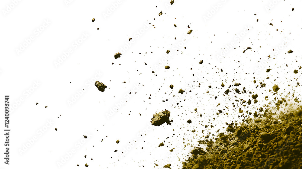 Dirt flying soil pile scattered on white & transparent a background. Dirt flying soil pile scattered on white & transparent a background.