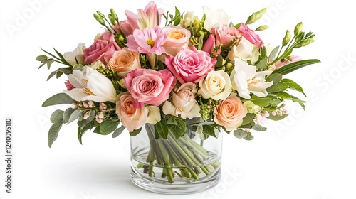 Fresh Spring Flowers in Glass Vase Celebrating International Women's Day with Soft Pastel Tones and Contemporary Elegance