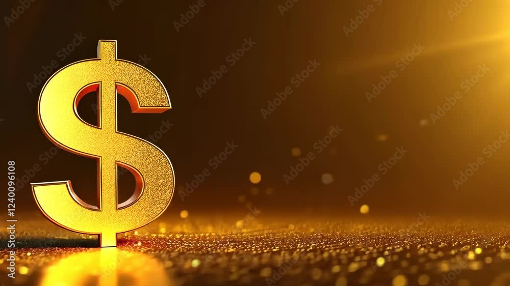 The golden dollar symbol on a gold background with sequins, the concept of finance, global currency and banking