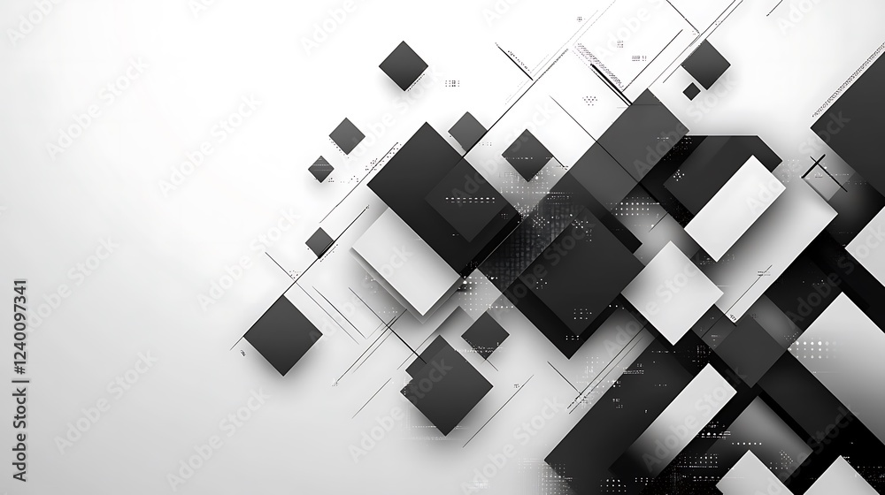 Fototapeta premium Abstract monochrome squares, tech background
