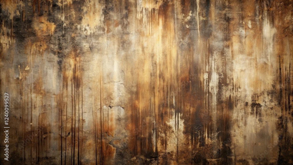 Obraz premium Abstract Weathered Wall Texture with Brown and Beige Tones Featuring Vertical Streaks and Stains