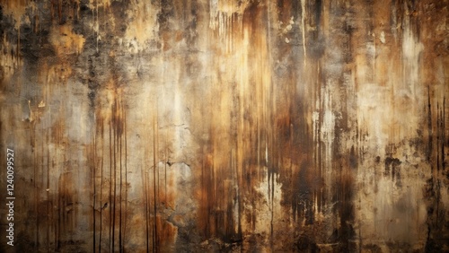 Abstract Weathered Wall Texture with Brown and Beige Tones Featuring Vertical Streaks and Stains