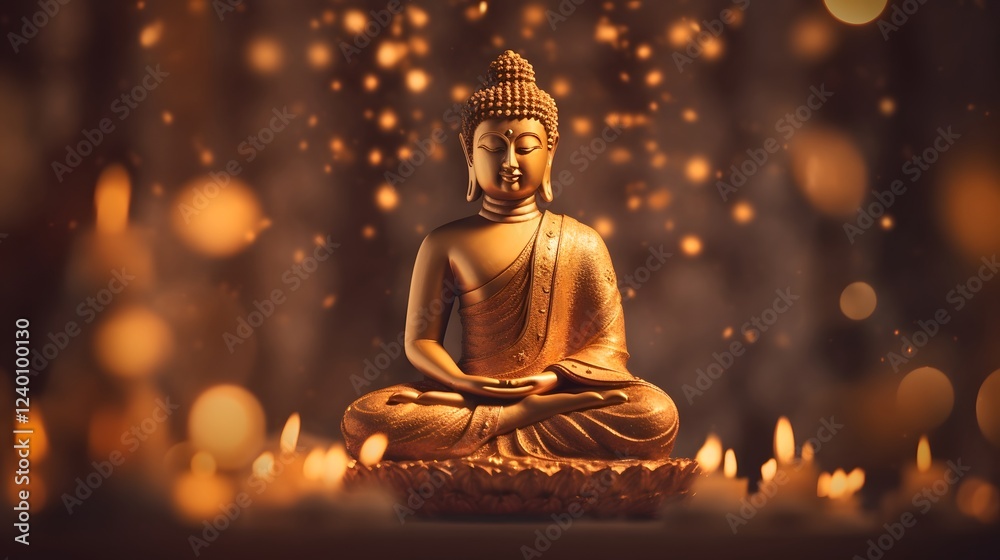 Majestic golden Buddha statue in a serene meditation pose surrounded by a soft glowing ethereal light that radiates a sense of tranquility spirituality and divine enlightenment Majestic golden Buddha statue in a serene meditation pose surrounded by a soft glowing ethereal light that radiates a sense of tranquility spirituality and divine enlightenment