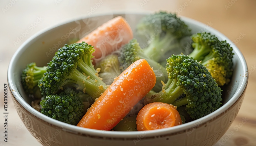 Healthy eating is symbolized by steaming broccoli and carrots in a bowl.- Healthy eating is symbolized by steaming broccoli and carrots in a bowl.-