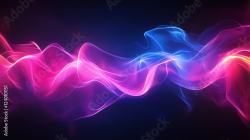 Abstract flowing waves of light with vibrant pink and blue hues against a dark backdrop