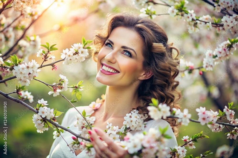 A woman wearing a flower crown is smiling and looking at the camera A woman wearing a flower crown is smiling and looking at the camera