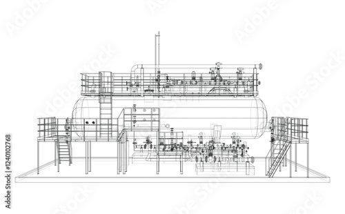 Industrial tank with valves. Vector rendered of 3d