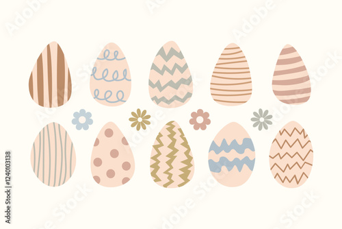 Easter Eggs. Set of vector illustrations. Colored Easter eggs.