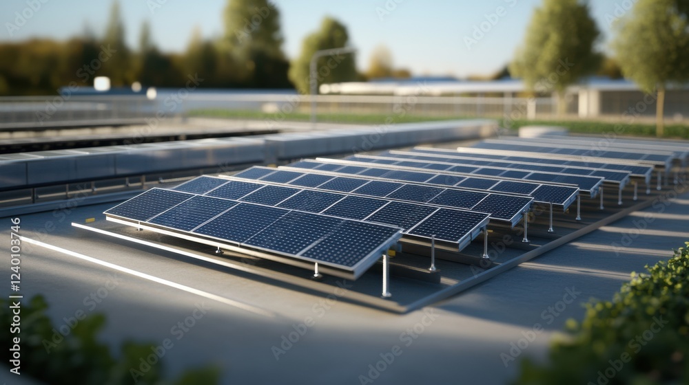 Fototapeta premium 3D model of solar panels powering an urban farm