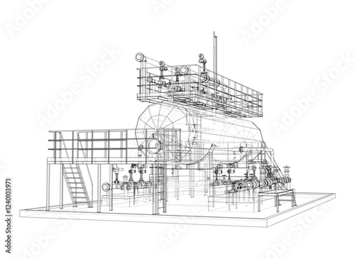 Industrial tank with valves. Vector rendered of 3d