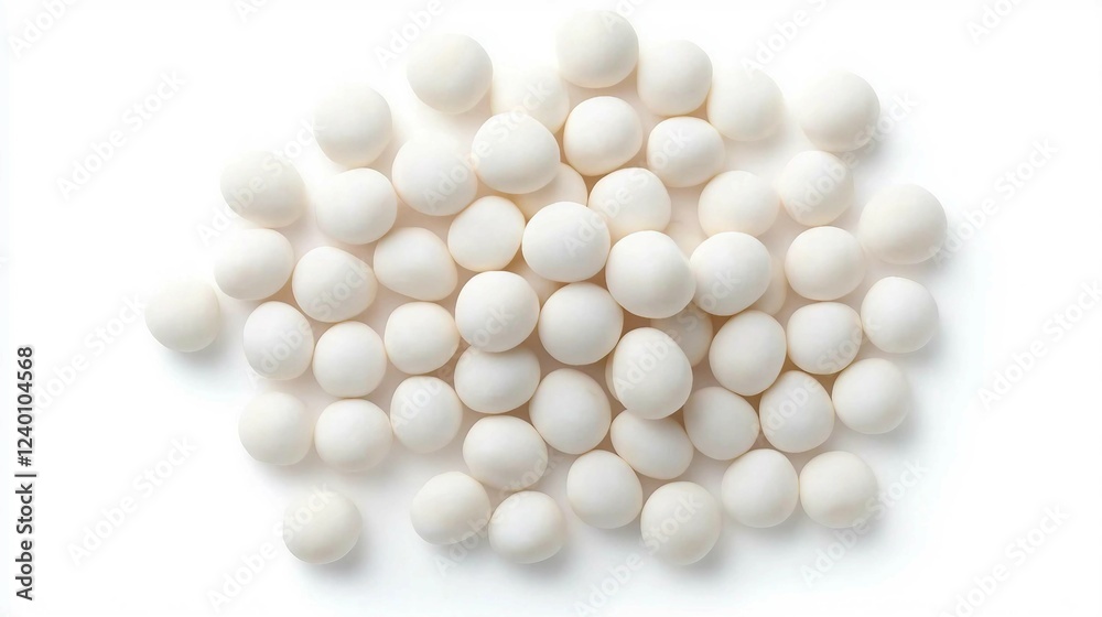 Fresh White Eggs Piled Together on a Smooth White Surface Fresh White Eggs Piled Together on a Smooth White Surface