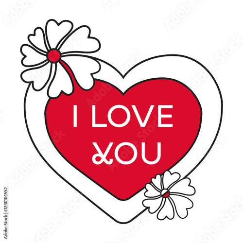 Heart, flowers and text I love you. I Love You Heart Graphic with Flowers