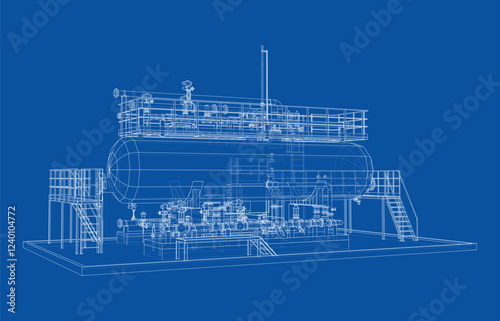 Industrial tank with valves. Vector rendered of 3d