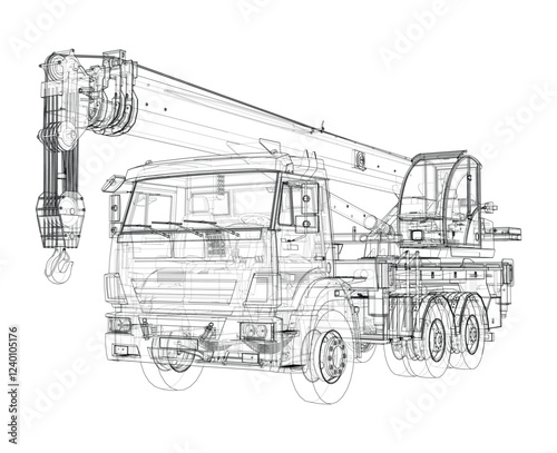 Car crane. Vector rendering of 3d