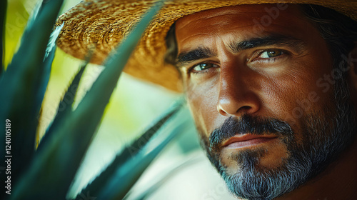 a man with a straw hat and a beard photo